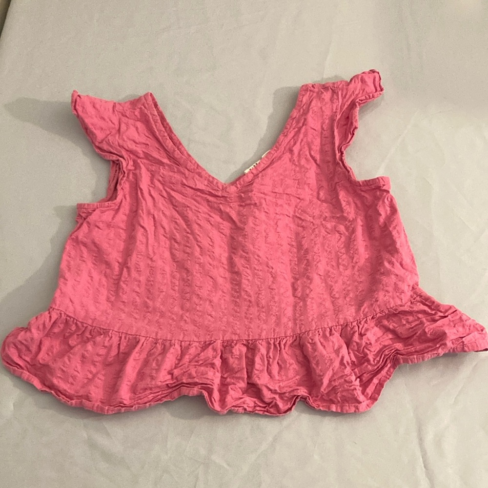 Pink Ruffled Blouse with V-Neckline